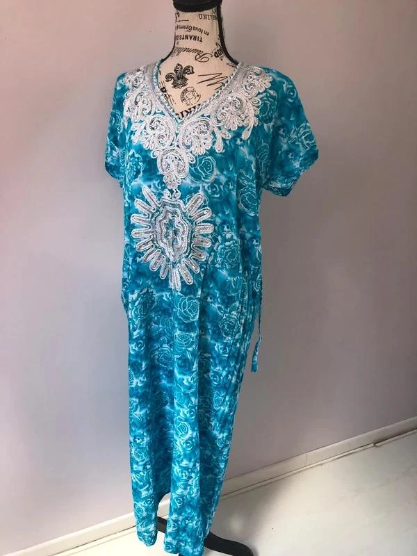 Turquoise embroidered djellaba / caftan-style maxi dress – One Size – photo 11